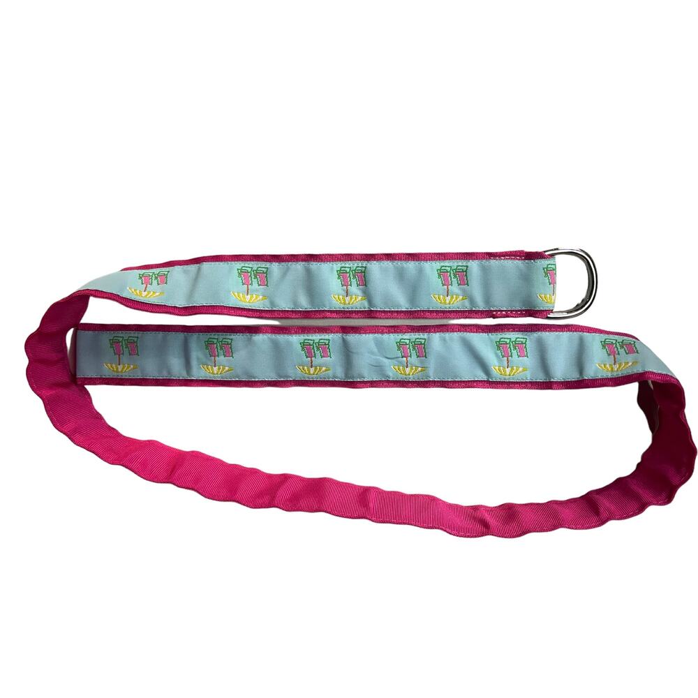 Eliza B Silver D-Ring Buckle Preppy Belt Size L Pink Blue Beach Chair Umbrella